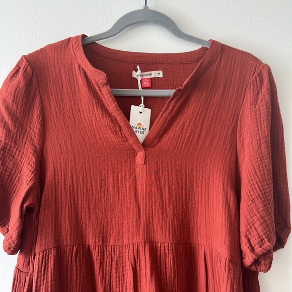 Marine Layer Jamie Short Sleeve Mini Dress in Barn Red - Picture 7 of 7
